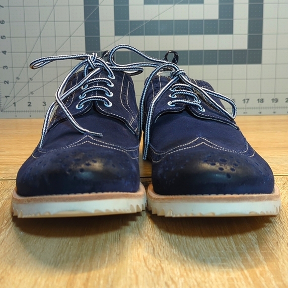 Narrative Blue Suede Shark Tooth Derby Oxford Brogue Wingtip Shoe Italy 44 11